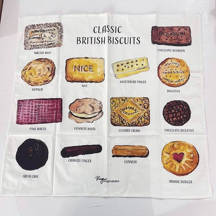 Classic British Biscuits flour sack tea towel