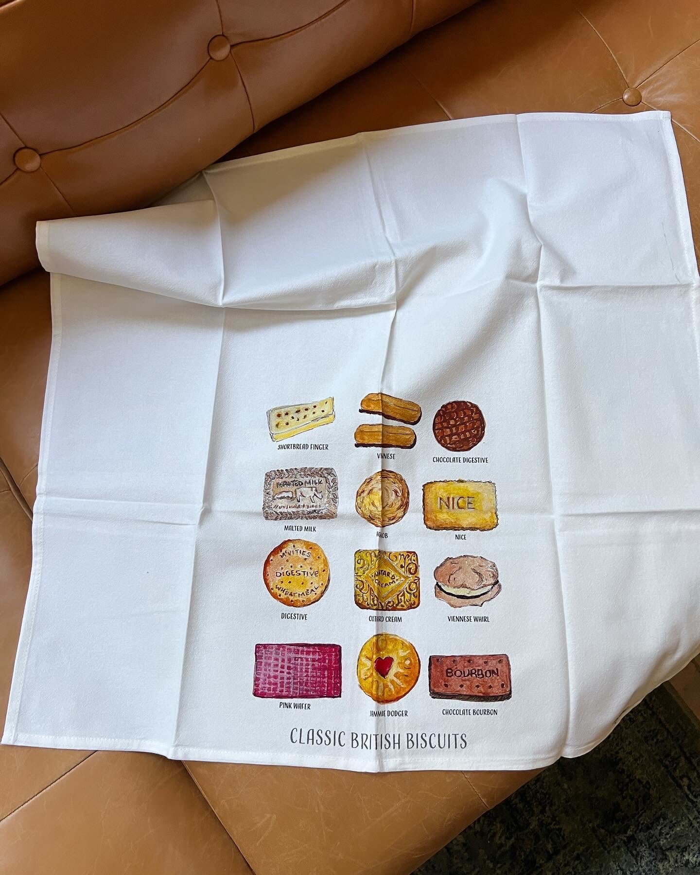 Classic British Biscuits (center panel) flour sack tea towel