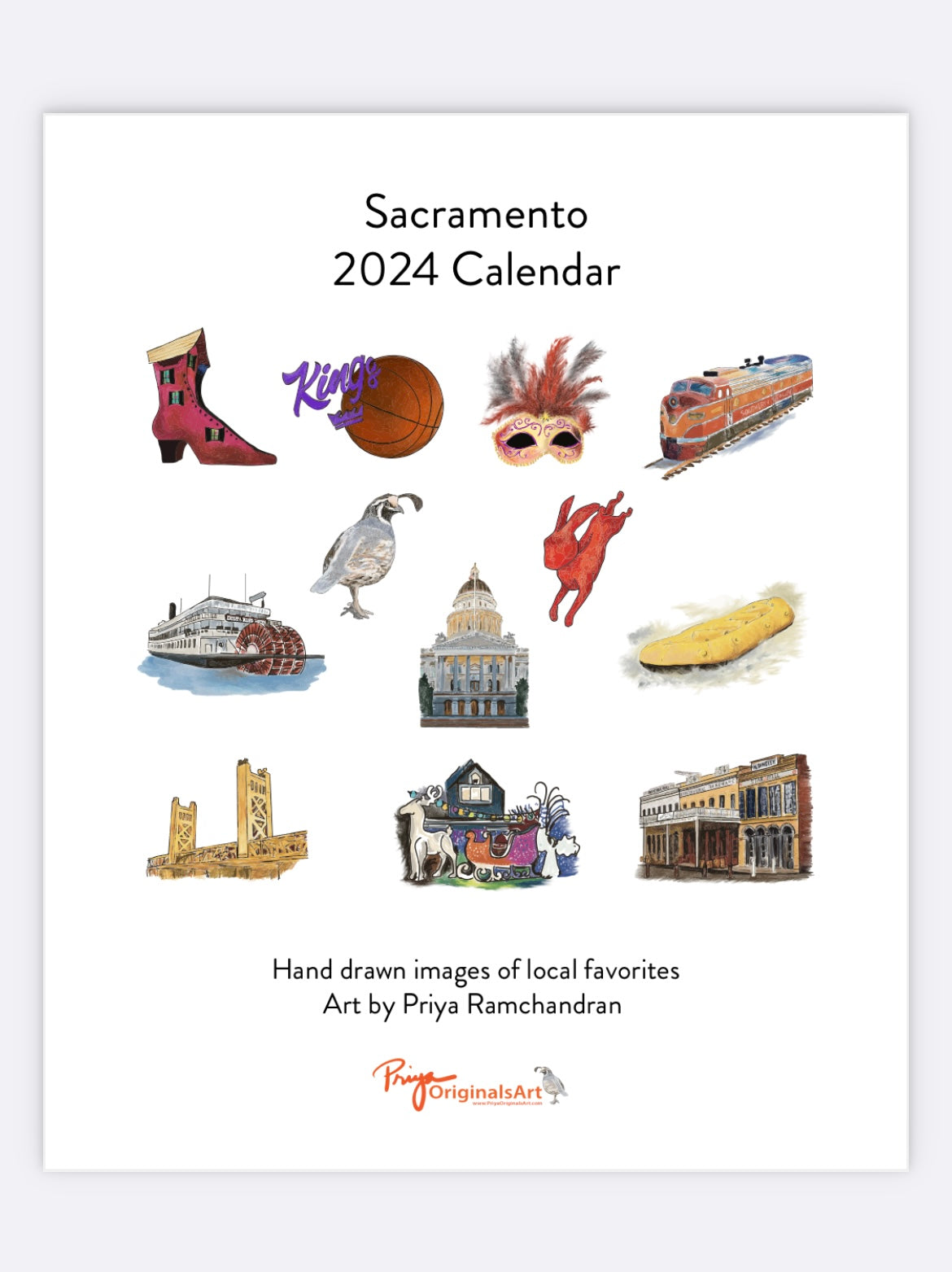 2024 Sacramento Desktop Calendar + easel priyaoriginalsart