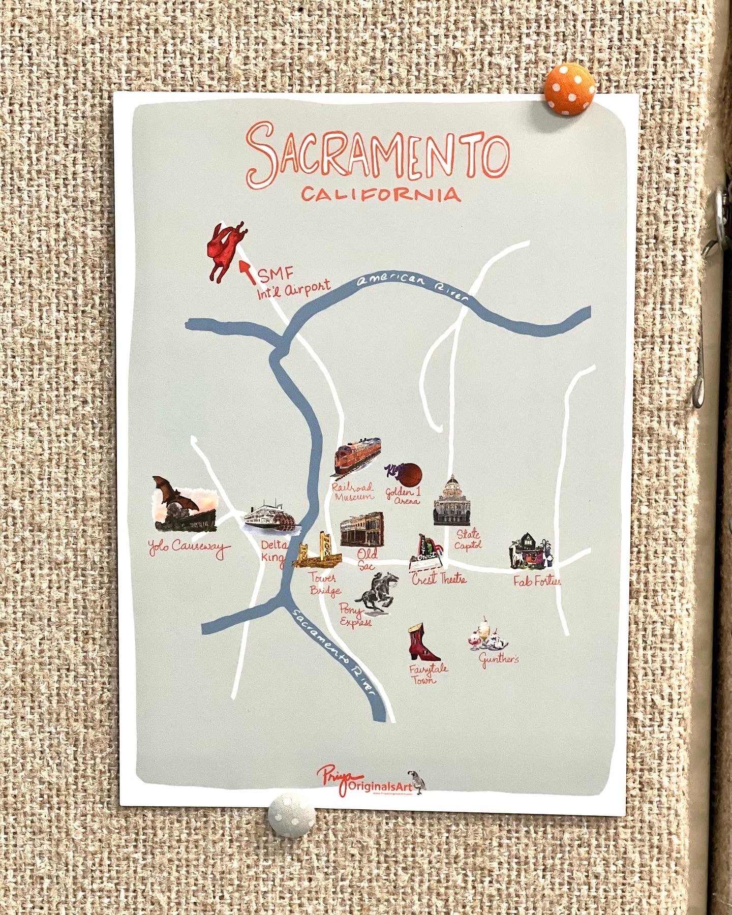 Sacramento Map art card 5x7