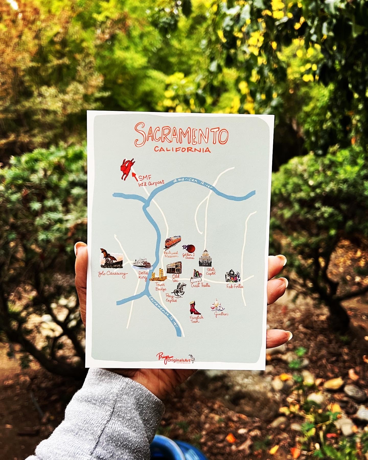 Sacramento Map art card 5x7