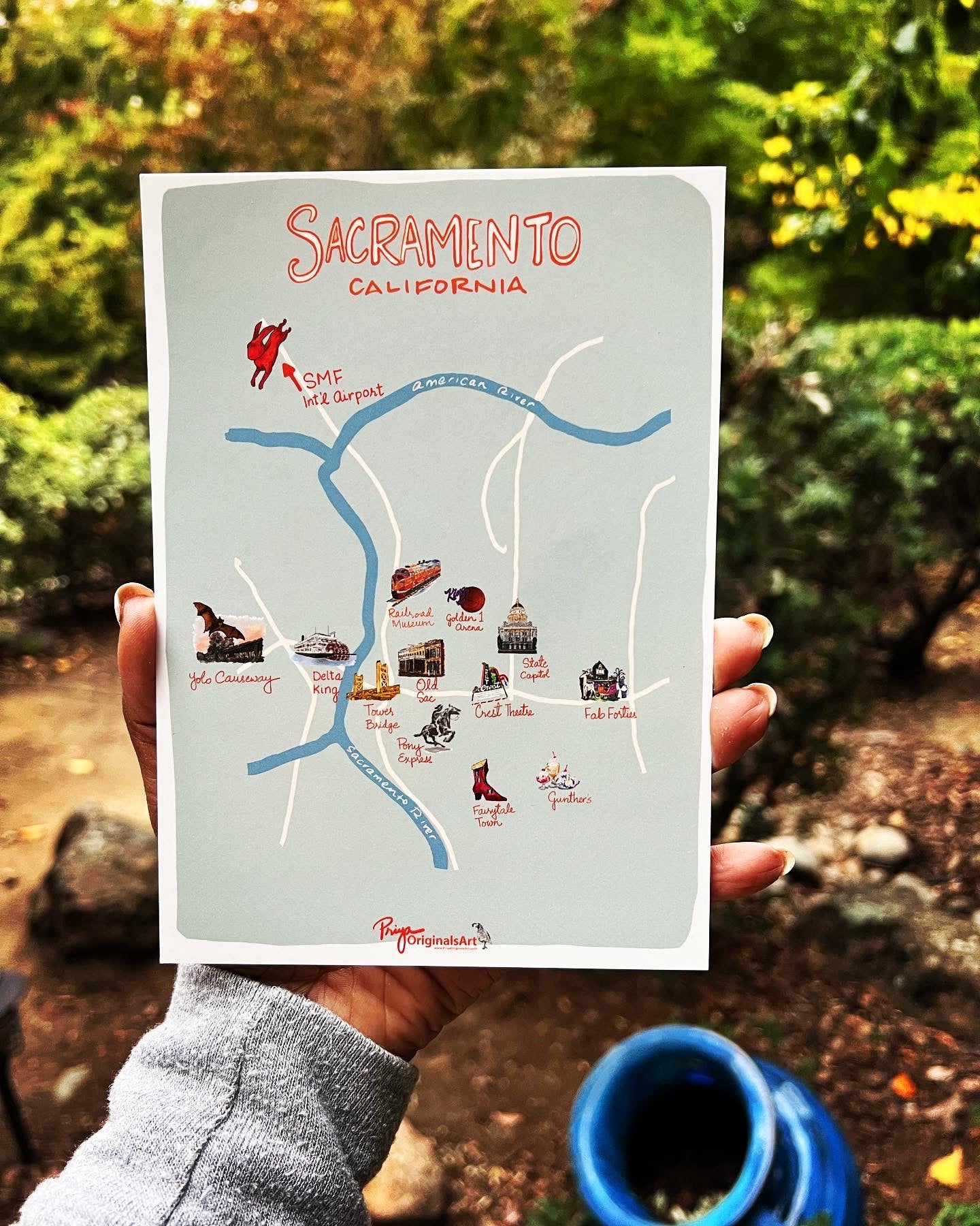 Sacramento Map art card 5x7